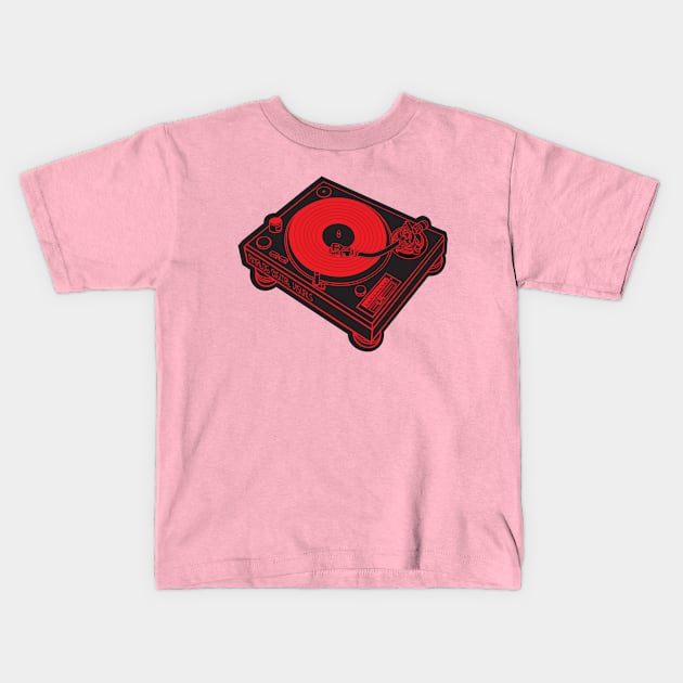 Turntable (Red Lines + Black Drop Shadow) Analog / Music Kids T-Shirt by Analog Digital Visuals